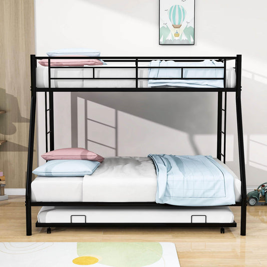 Metal Twin Over Full Bunk Beds with Trundle for Kids Adults - Two Ladders