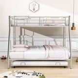 Metal Twin Over Full Bunk Beds with Trundle for Kids Adults - Two Ladders