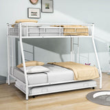 Metal Twin Over Full Bunk Beds with Trundle for Kids Adults - Two Ladders