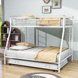 Metal Twin Over Full Bunk Beds with Trundle for Kids Adults - Two Ladders